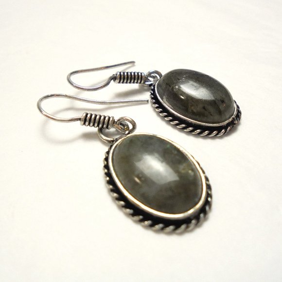 Earrings Labrodite handmade small oval dangle astro remedy - Picture 2 of 5